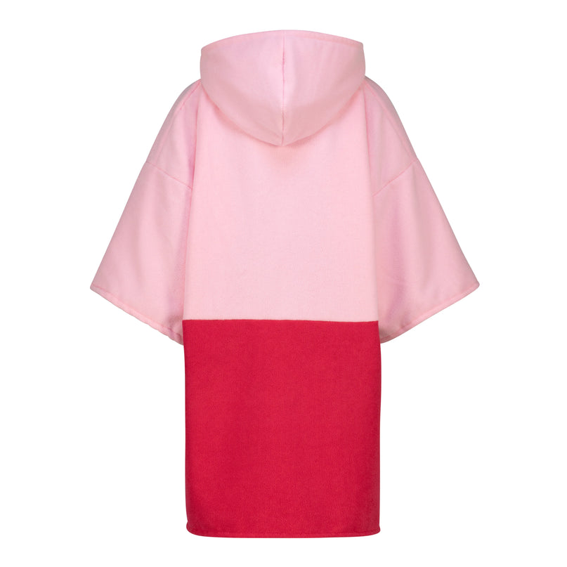 Kids Colour Block Long Sleeve Poncho Towel Pink