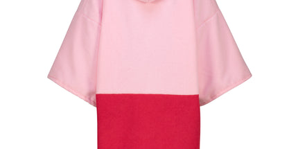 Kids Colour Block Long Sleeve Poncho Towel Pink