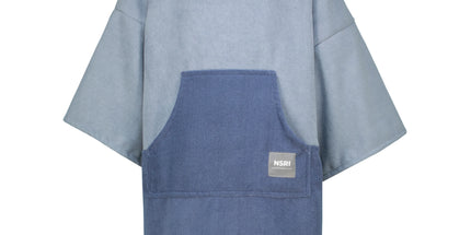 Kids Colour Block Long Sleeve Poncho Towel Blue