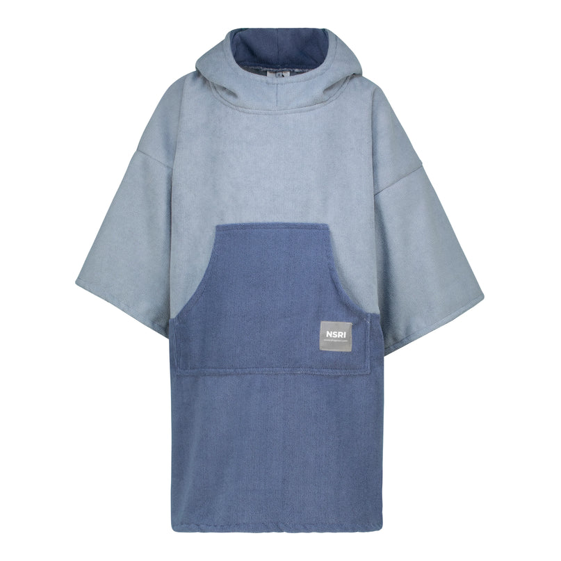 Kids Colour Block Long Sleeve Poncho Towel Blue