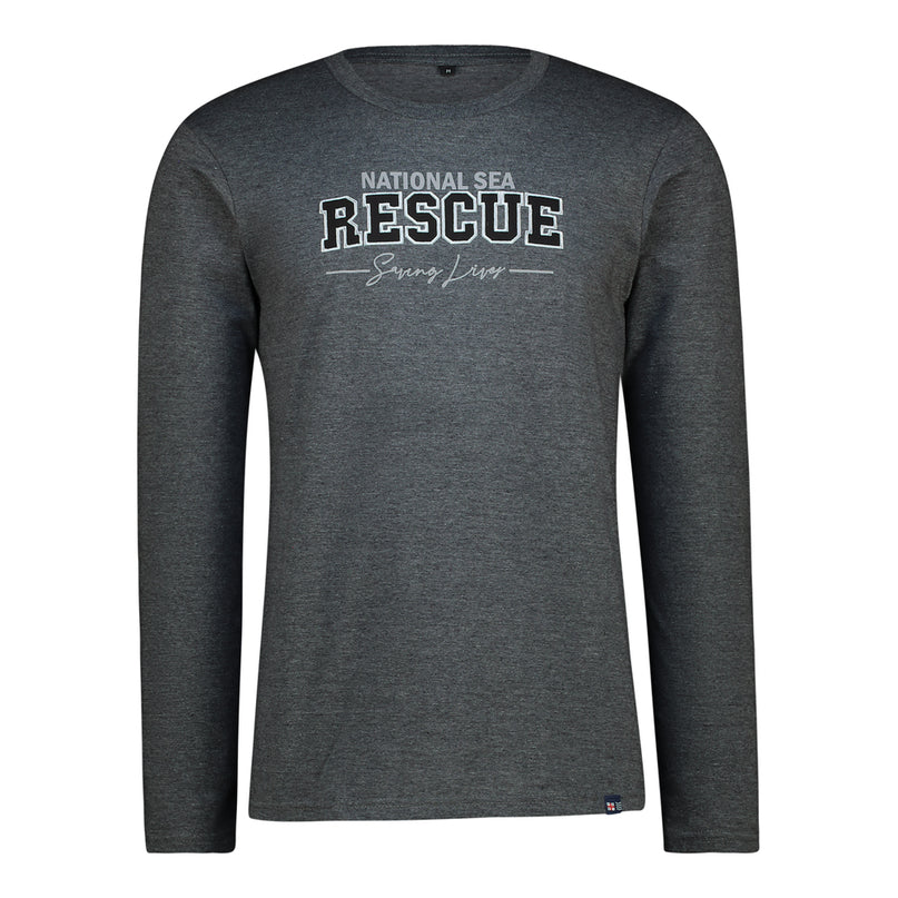 Long Sleeve Tee with National Sea Rescue Saving lives print - Charcoal Melange