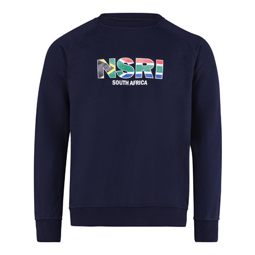 Round neck Brushed Fleece Pullover "NSRI" printed - Navy