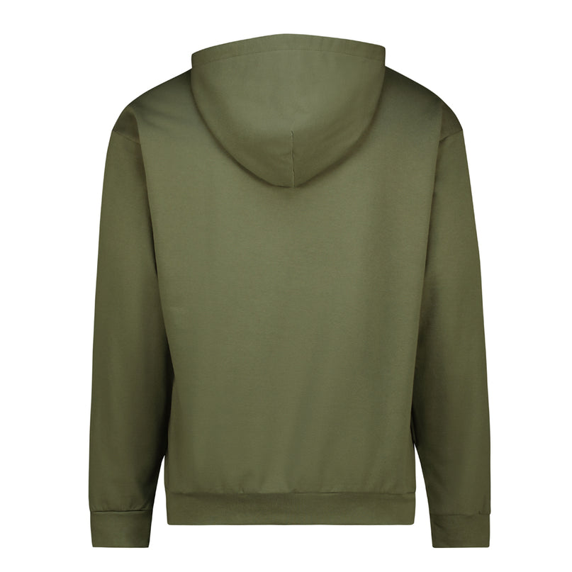 Brushed Fleece Hoodie with navy logo- Olive