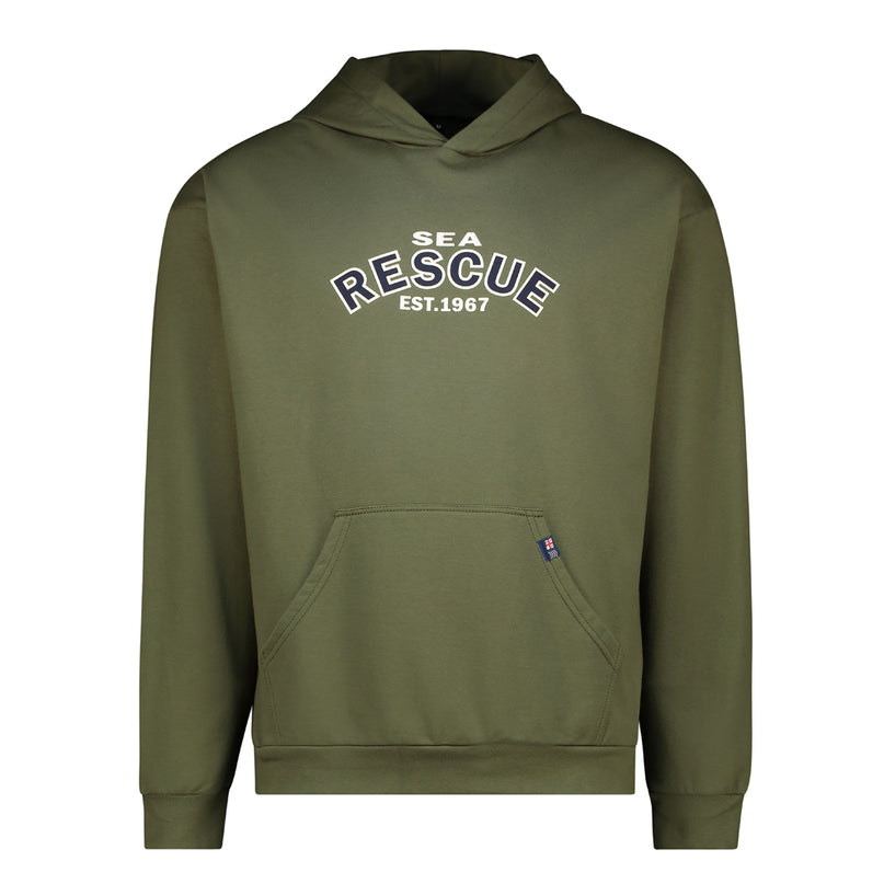 Brushed Fleece Hoodie with navy logo- Olive