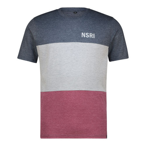 Colour Block NSRI Short Sleeve T-Shirt - Navy / Grey / Maroon Mélange