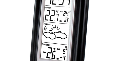 Weather forecaster, indoor & outdoor temperature, time & alarm