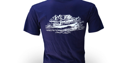 Kids Short Sleeve Tee - SEA RESCUE & Table Mountain Boat print - Navy