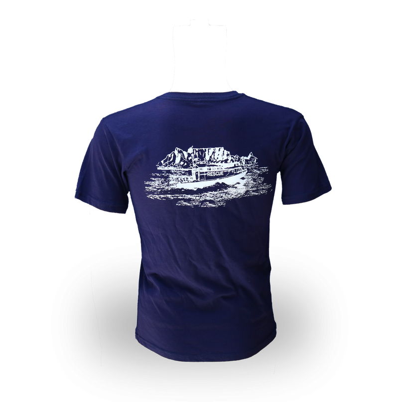 Kids Short Sleeve Tee - SEA RESCUE & Table Mountain Boat print - Navy