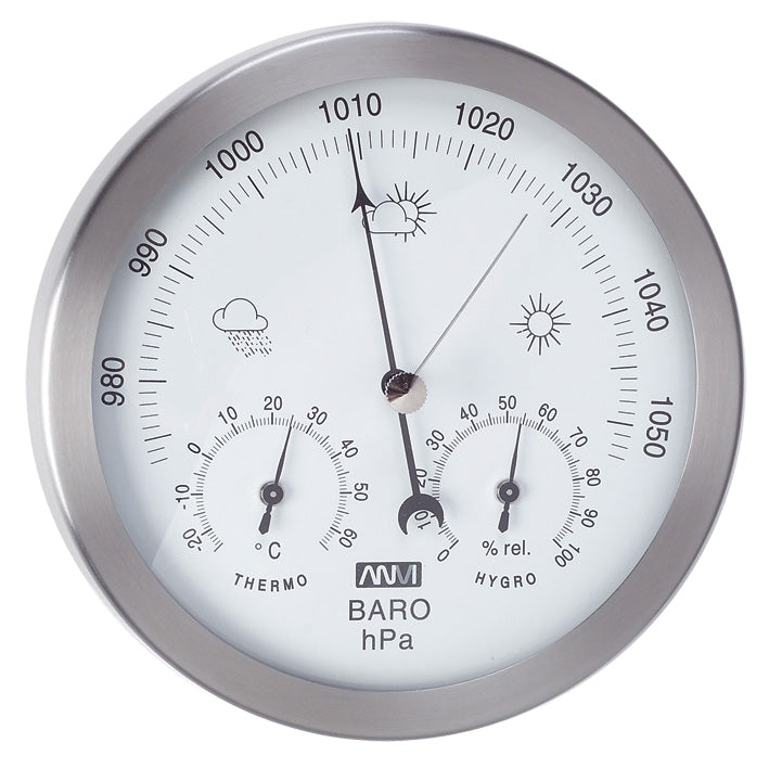 ANVI Barometer, Thermometer, Hygrometer in Stainless Steel  Circular (Coastal Only)