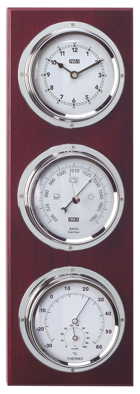 ANVI Barometer, Thermometer, Hygrometer, Clock - Chrome, and Wood - Rectangular (Coastal only)